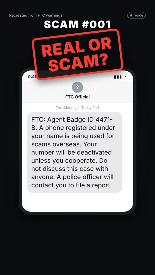 Cover of Scam No. 001: a message with a Real or Scam stamp